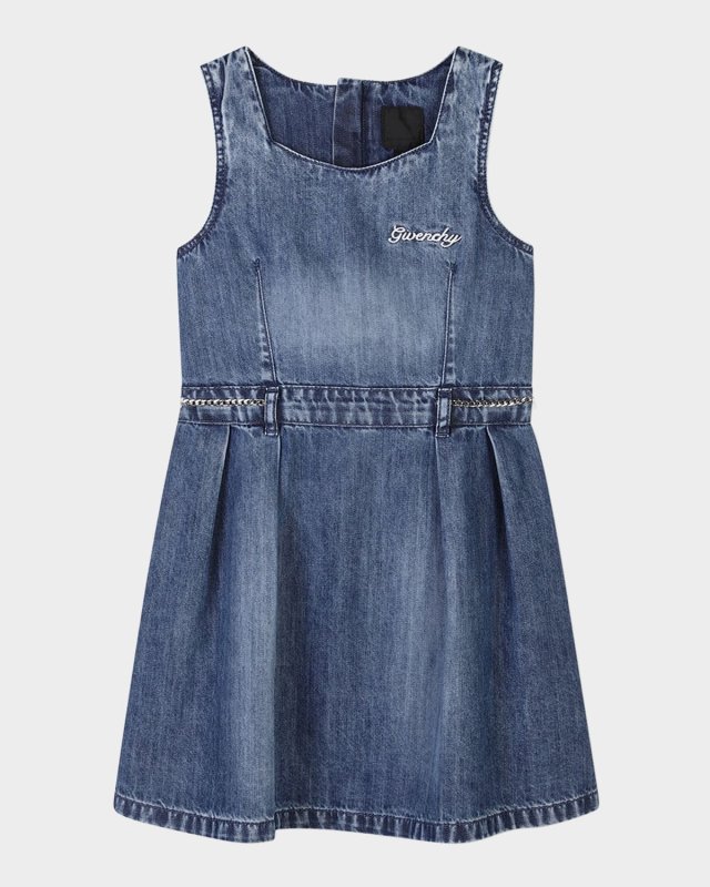 Girl's Script Logo-Print Denim Dress, Size 8-14